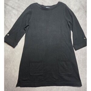 Denim & Co. French Terry Knit 3/4-Sleeve Dress Black Size Small Classic Pockets